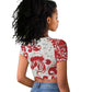 Morocco Christmas Raglan Cropped T shirt Red Horse Santa Hat Arabesque Pattern a - African Pride