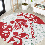 Morocco Christmas Round Carpet Red Horse Santa Hat Arabesque Pattern a - African Pride