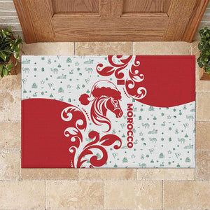 Morocco Christmas Rubber Doormat Red Horse Santa Hat Arabesque Pattern a - African Pride