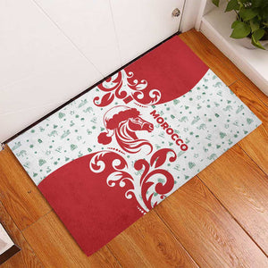 Morocco Christmas Rubber Doormat Red Horse Santa Hat Arabesque Pattern a - African Pride