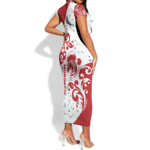 Morocco Christmas Short Sleeve Bodycon Dress Red Horse Santa Hat Arabesque Pattern a - African Pride