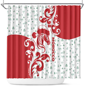 Morocco Christmas Shower Curtain Red Horse Santa Hat Arabesque Pattern a - African Pride