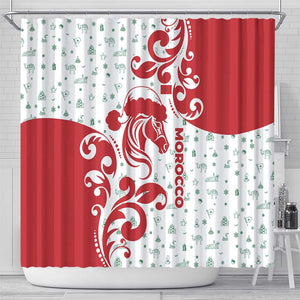 Morocco Christmas Shower Curtain Red Horse Santa Hat Arabesque Pattern a - African Pride