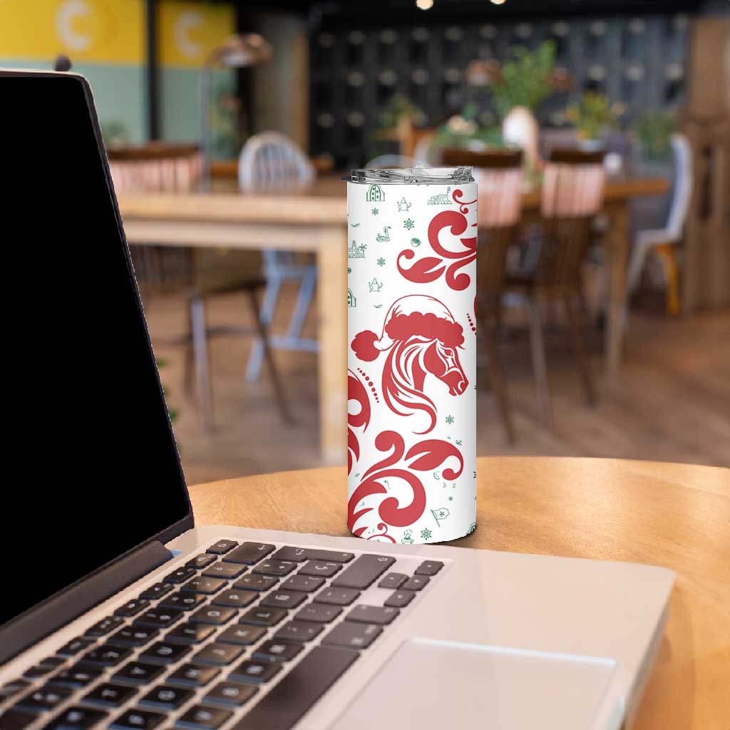 Morocco Christmas Skinny Tumbler Red Horse Santa Hat Arabesque Pattern a - African Pride