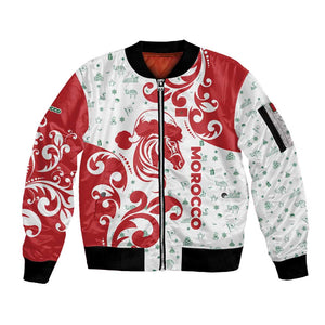 Morocco Christmas Sleeve Zip Bomber Jacket Red Horse Santa Hat Arabesque Pattern a - African Pride