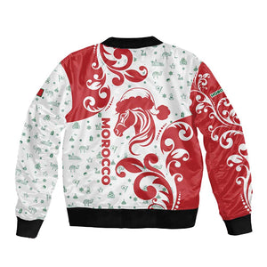 Morocco Christmas Sleeve Zip Bomber Jacket Red Horse Santa Hat Arabesque Pattern a - African Pride