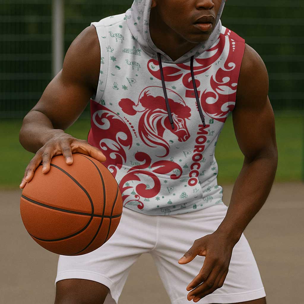 Morocco Christmas Sleeveless Hoodie Red Horse Santa Hat Arabesque Pattern a - African Pride