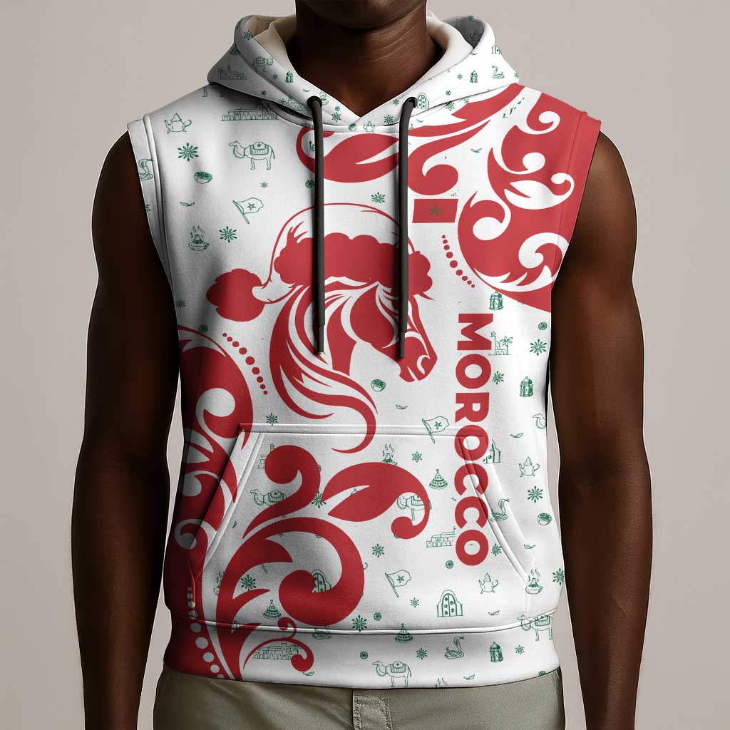 Morocco Christmas Sleeveless Hoodie Red Horse Santa Hat Arabesque Pattern a - African Pride