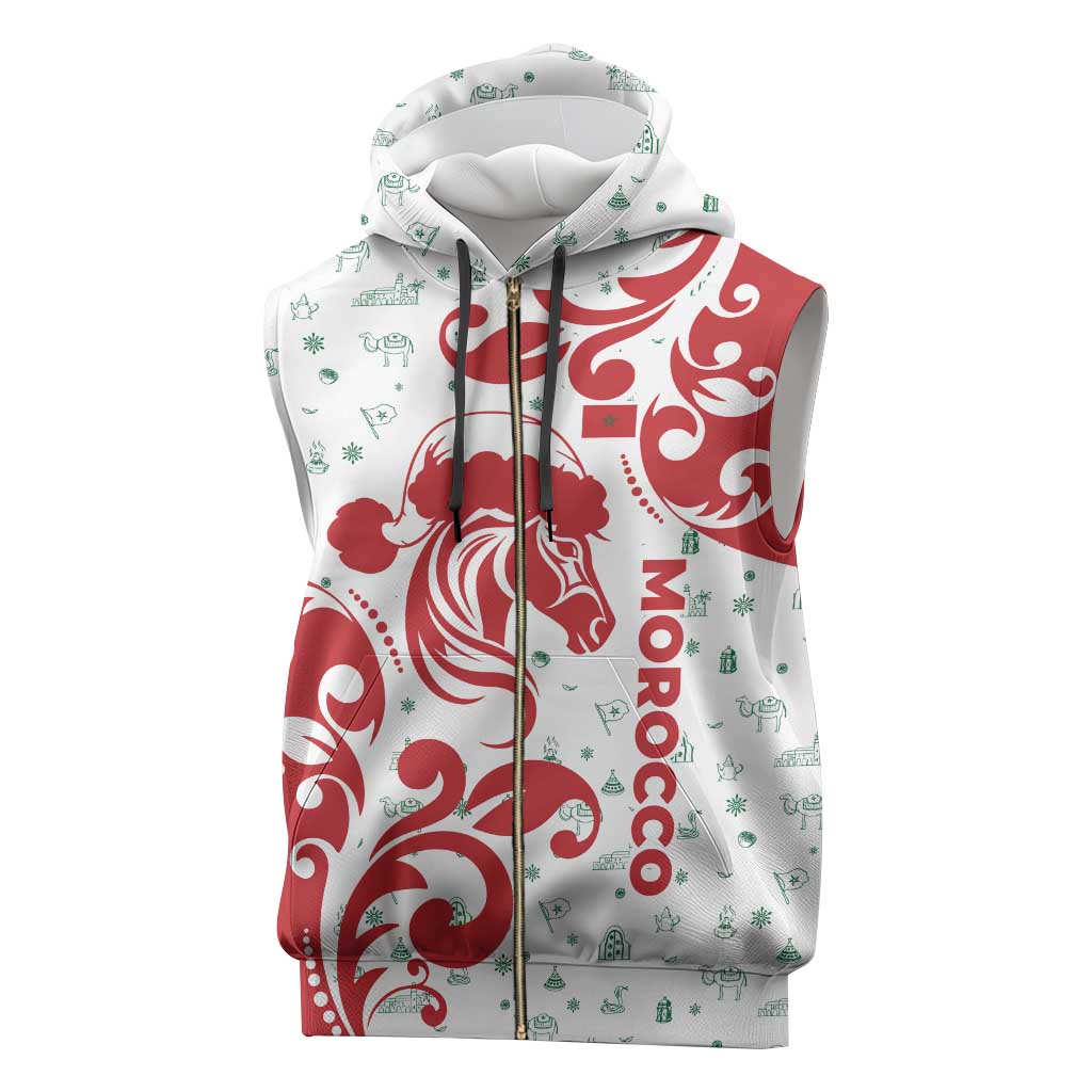Morocco Christmas Sleeveless Zip Hoodie Red Horse Santa Hat Arabesque Pattern a - African Pride