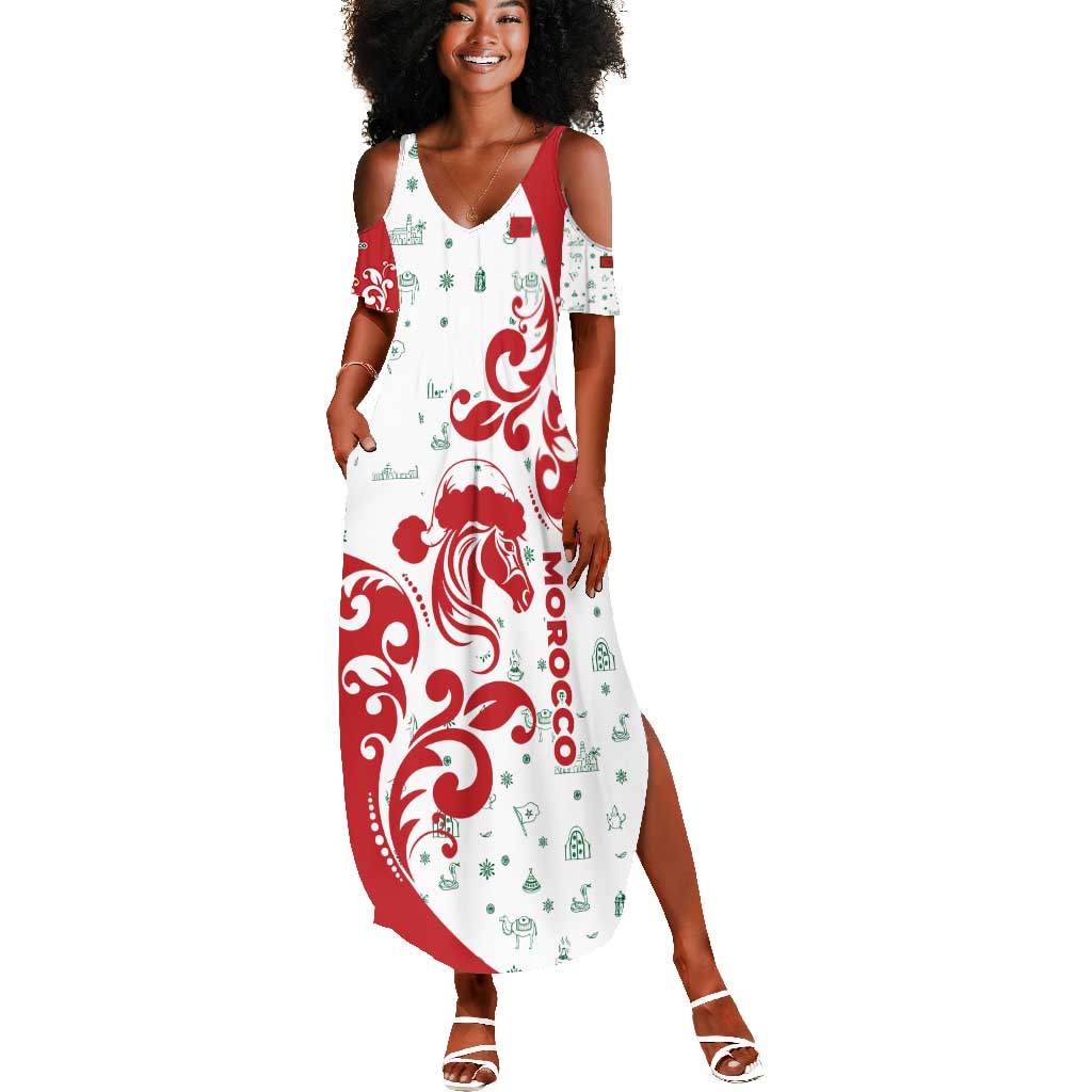 Morocco Christmas Summer Maxi Dress Red Horse Santa Hat Arabesque Pattern a - African Pride