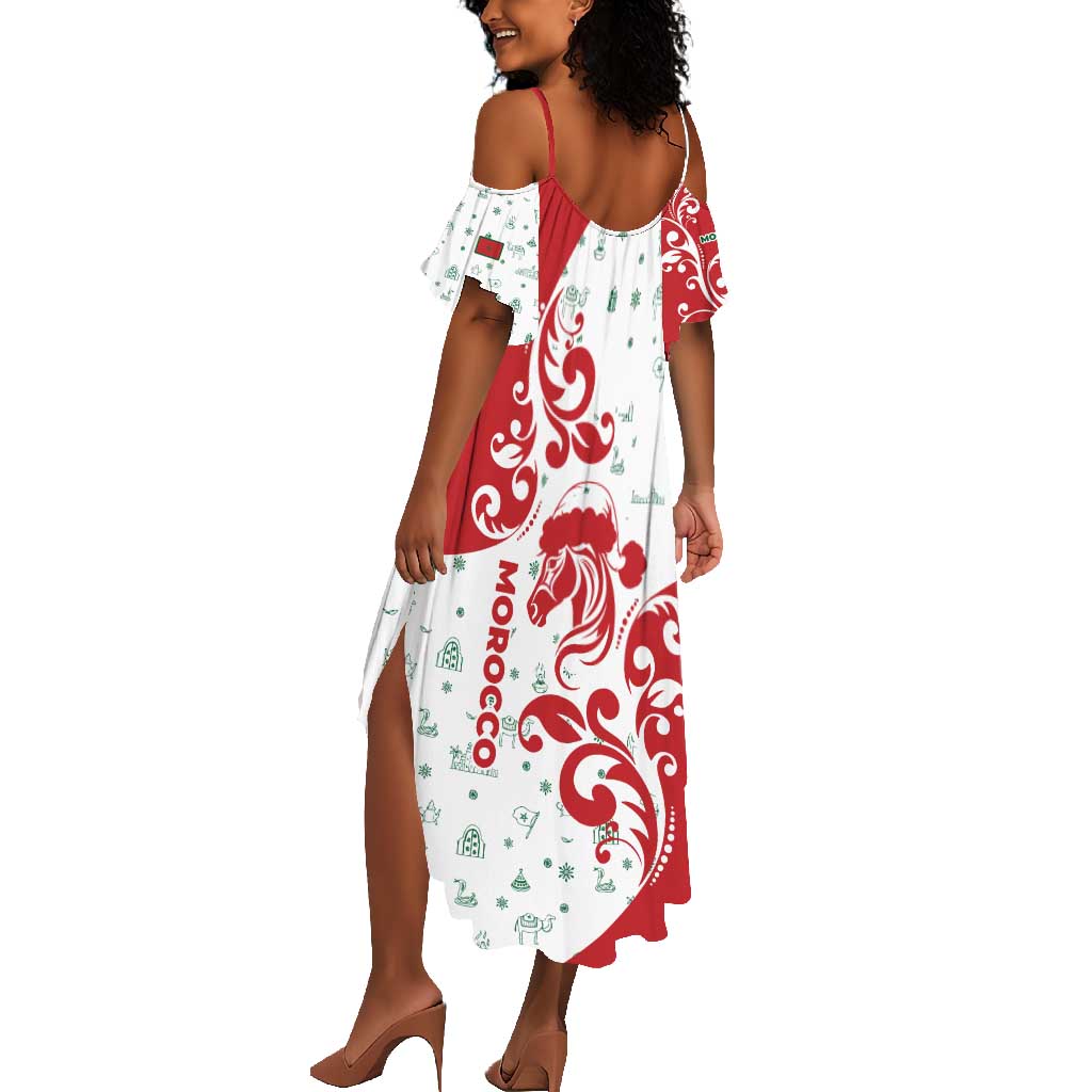 Morocco Christmas Summer Maxi Dress Red Horse Santa Hat Arabesque Pattern a - African Pride