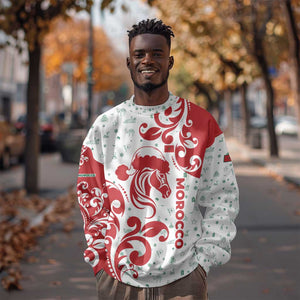 Morocco Christmas Sweatshirt Red Horse Santa Hat Arabesque Pattern a - African Pride