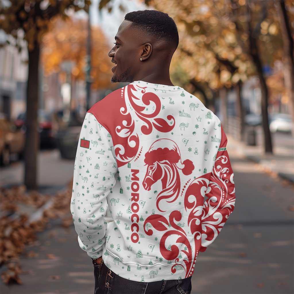 Morocco Christmas Sweatshirt Red Horse Santa Hat Arabesque Pattern a - African Pride