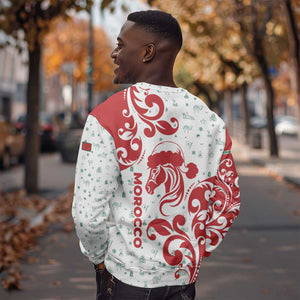 Morocco Christmas Sweatshirt Red Horse Santa Hat Arabesque Pattern a - African Pride