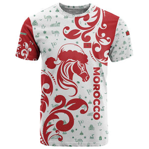 Morocco Christmas T shirt Red Horse Santa Hat Arabesque Pattern a - African Pride