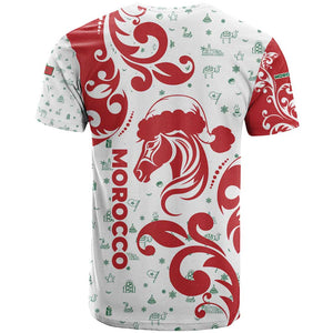 Morocco Christmas T shirt Red Horse Santa Hat Arabesque Pattern a - African Pride