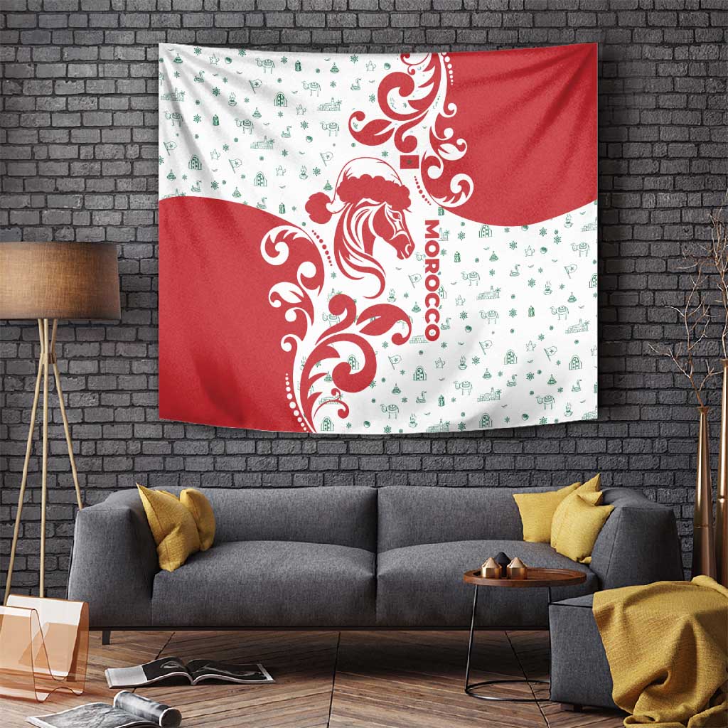 Morocco Christmas Tapestry Red Horse Santa Hat Arabesque Pattern a - African Pride