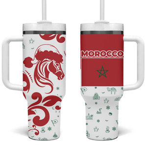 Morocco Christmas Tumbler With Handle Red Horse Santa Hat Arabesque Pattern a - African Pride