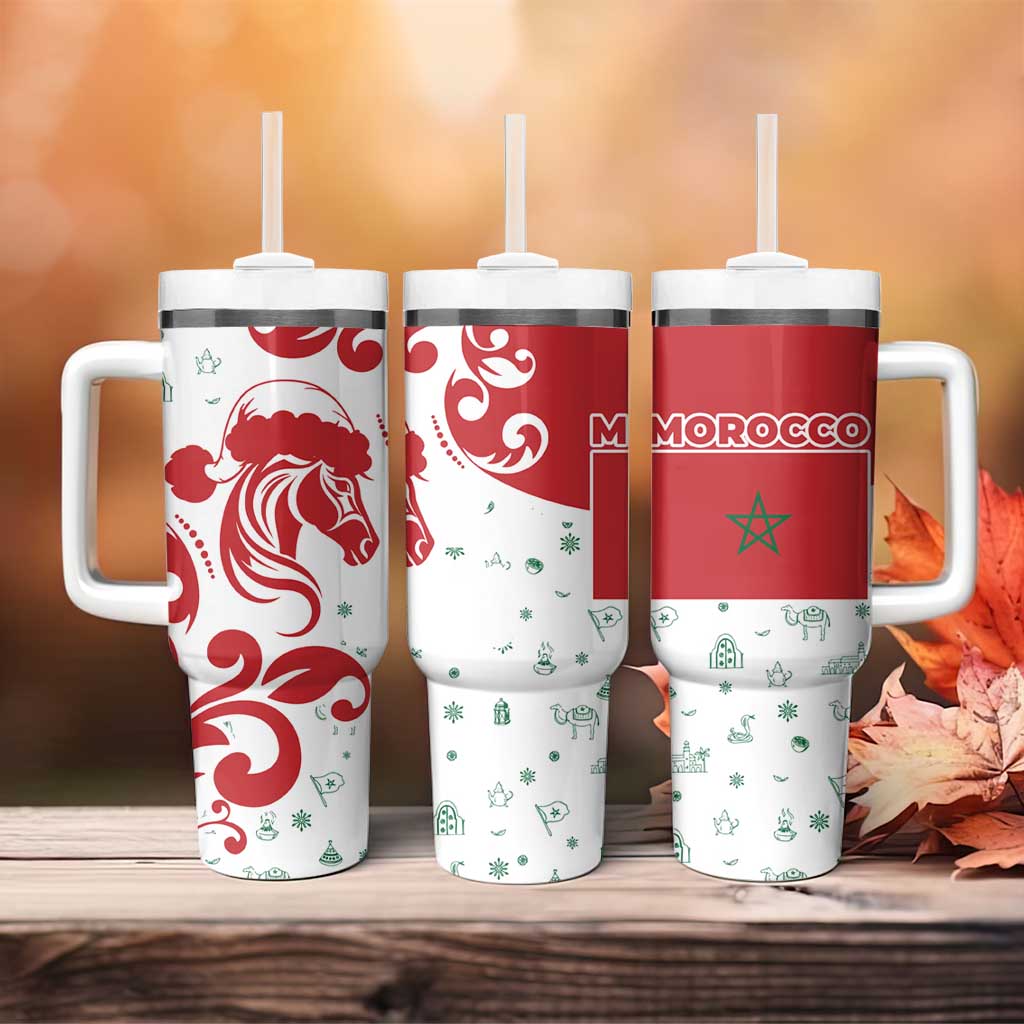Morocco Christmas Tumbler With Handle Red Horse Santa Hat Arabesque Pattern a - African Pride