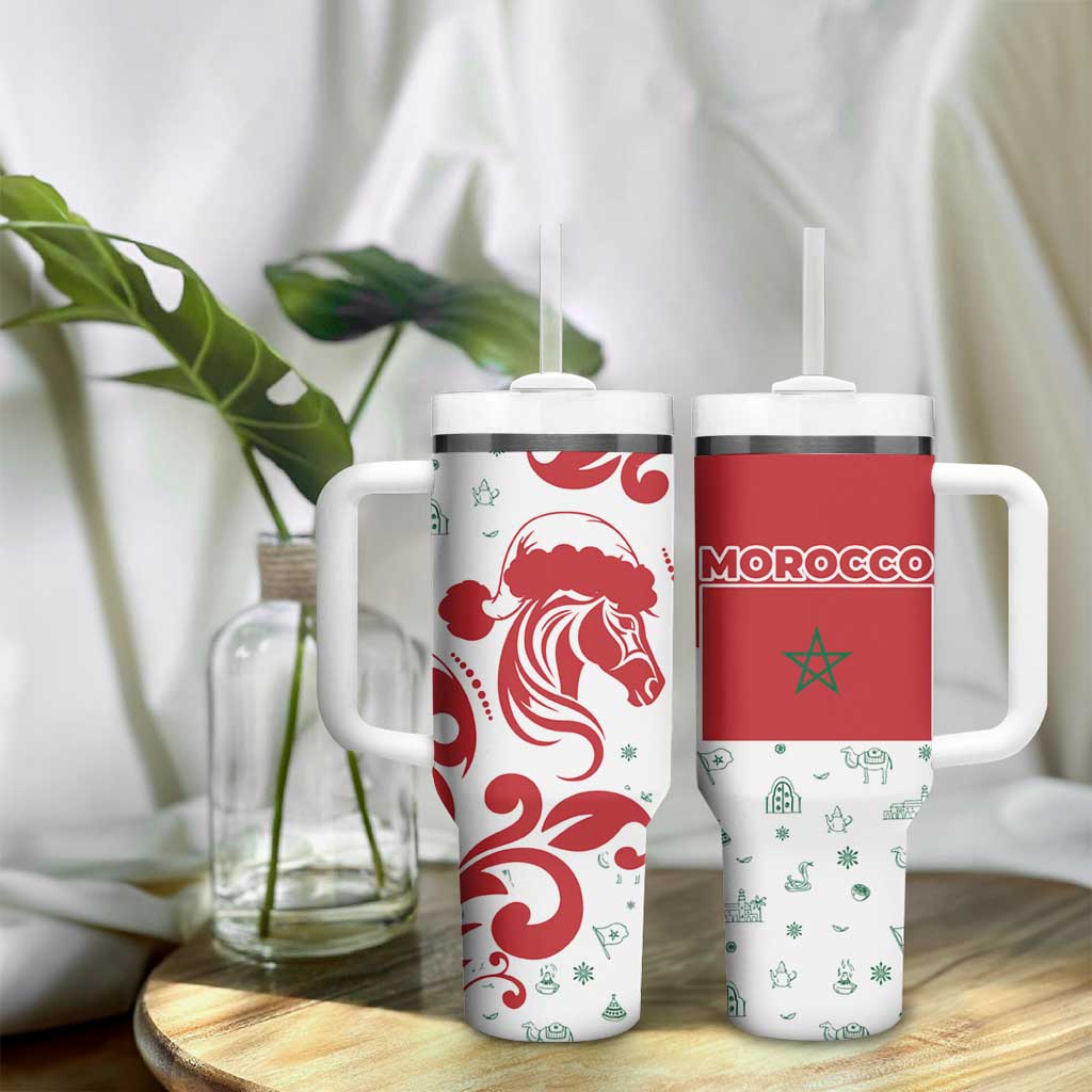 Morocco Christmas Tumbler With Handle Red Horse Santa Hat Arabesque Pattern a - African Pride
