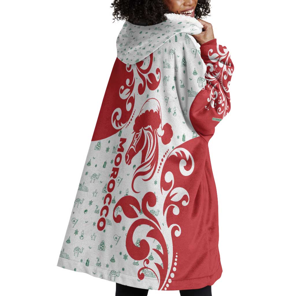 Morocco Christmas Wearable Blanket Hoodie Red Horse Santa Hat Arabesque Pattern a - African Pride