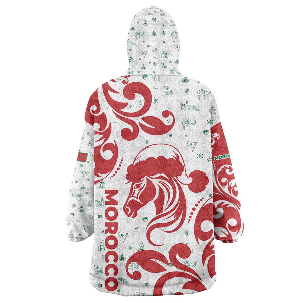 Morocco Christmas Wearable Blanket Hoodie Red Horse Santa Hat Arabesque Pattern a - African Pride