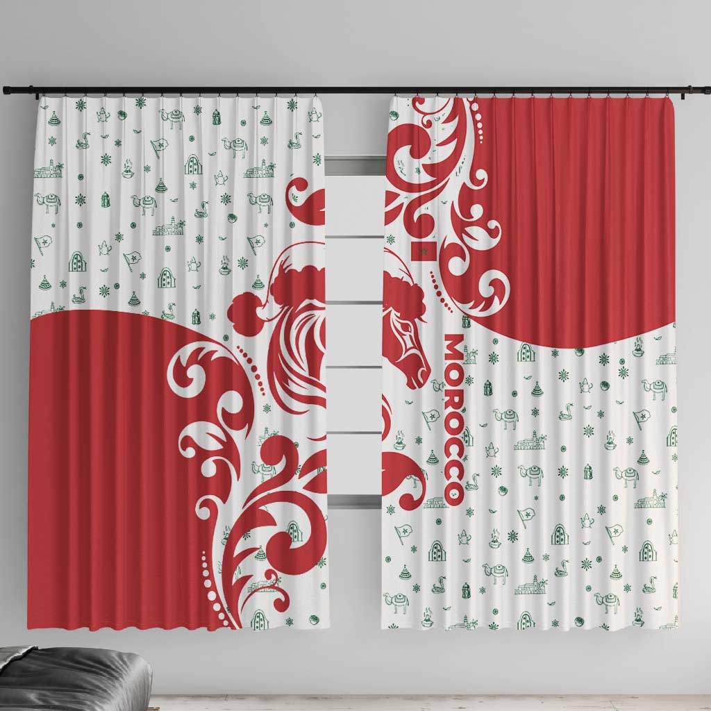 Morocco Christmas Window Curtain Red Horse Santa Hat Arabesque Pattern a - African Pride