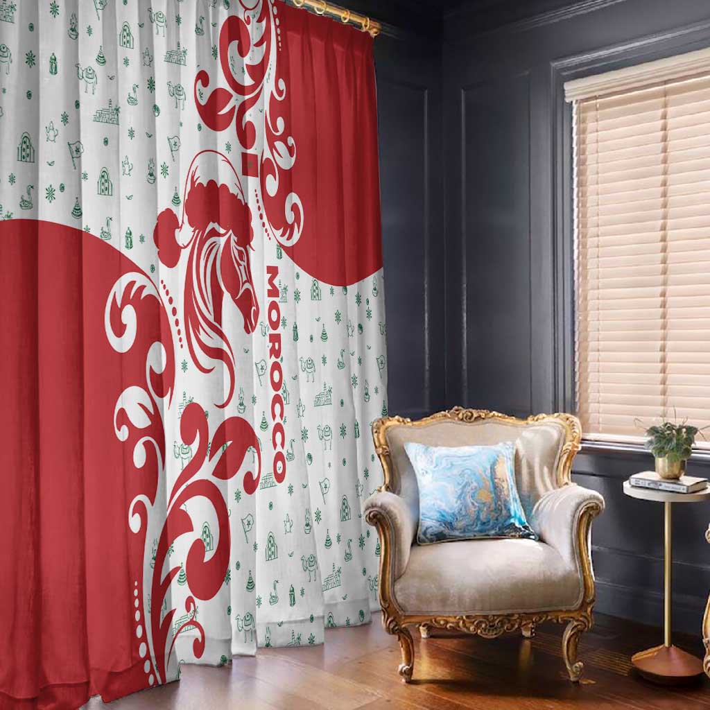 Morocco Christmas Window Curtain Red Horse Santa Hat Arabesque Pattern a - African Pride