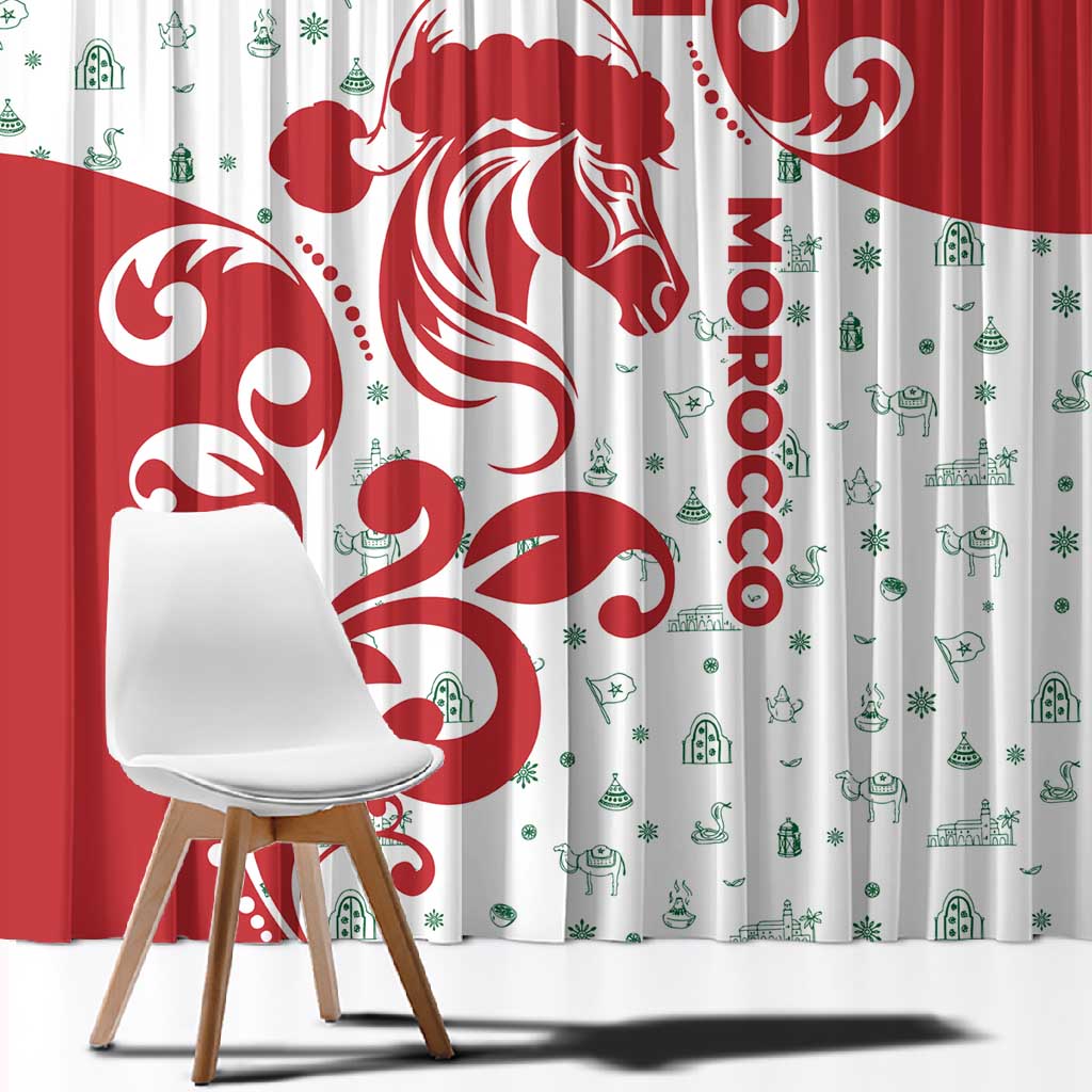 Morocco Christmas Window Curtain Red Horse Santa Hat Arabesque Pattern a - African Pride
