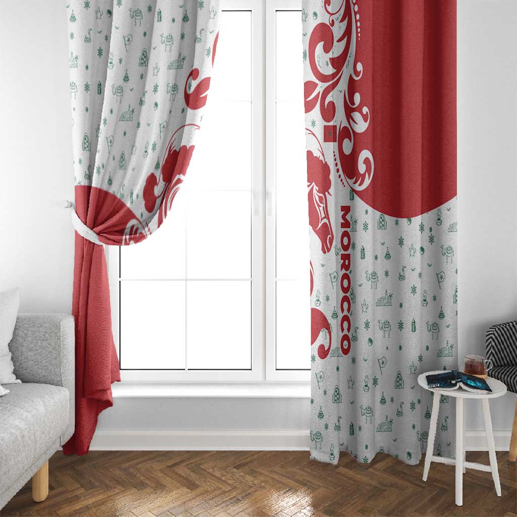 Morocco Christmas Window Curtain Red Horse Santa Hat Arabesque Pattern a - African Pride
