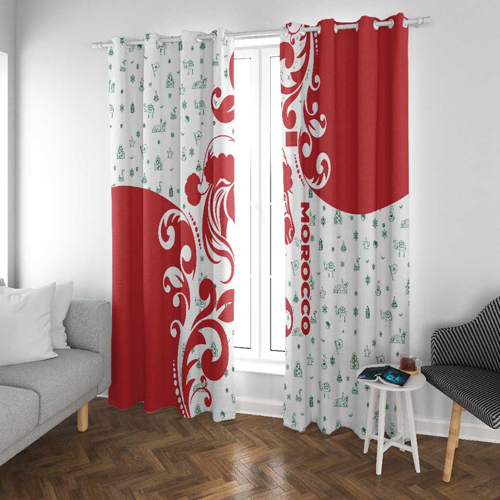 Morocco Christmas Window Curtain Red Horse Santa Hat Arabesque Pattern a - African Pride