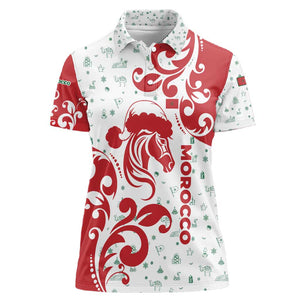 Morocco Christmas Women Polo Shirt Red Horse Santa Hat Arabesque Pattern a - African Pride
