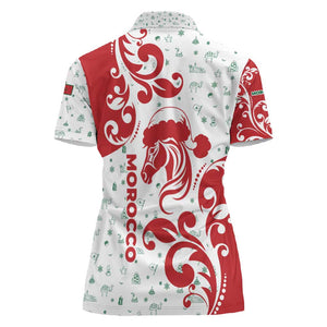 Morocco Christmas Women Polo Shirt Red Horse Santa Hat Arabesque Pattern a - African Pride