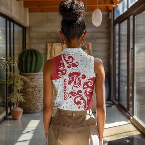 Morocco Christmas Women Sleeveless Polo Shirt Red Horse Santa Hat Arabesque Pattern a - African Pride