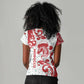 Morocco Christmas Women V-Neck T-Shirt Red Horse Santa Hat Arabesque Pattern a - African Pride