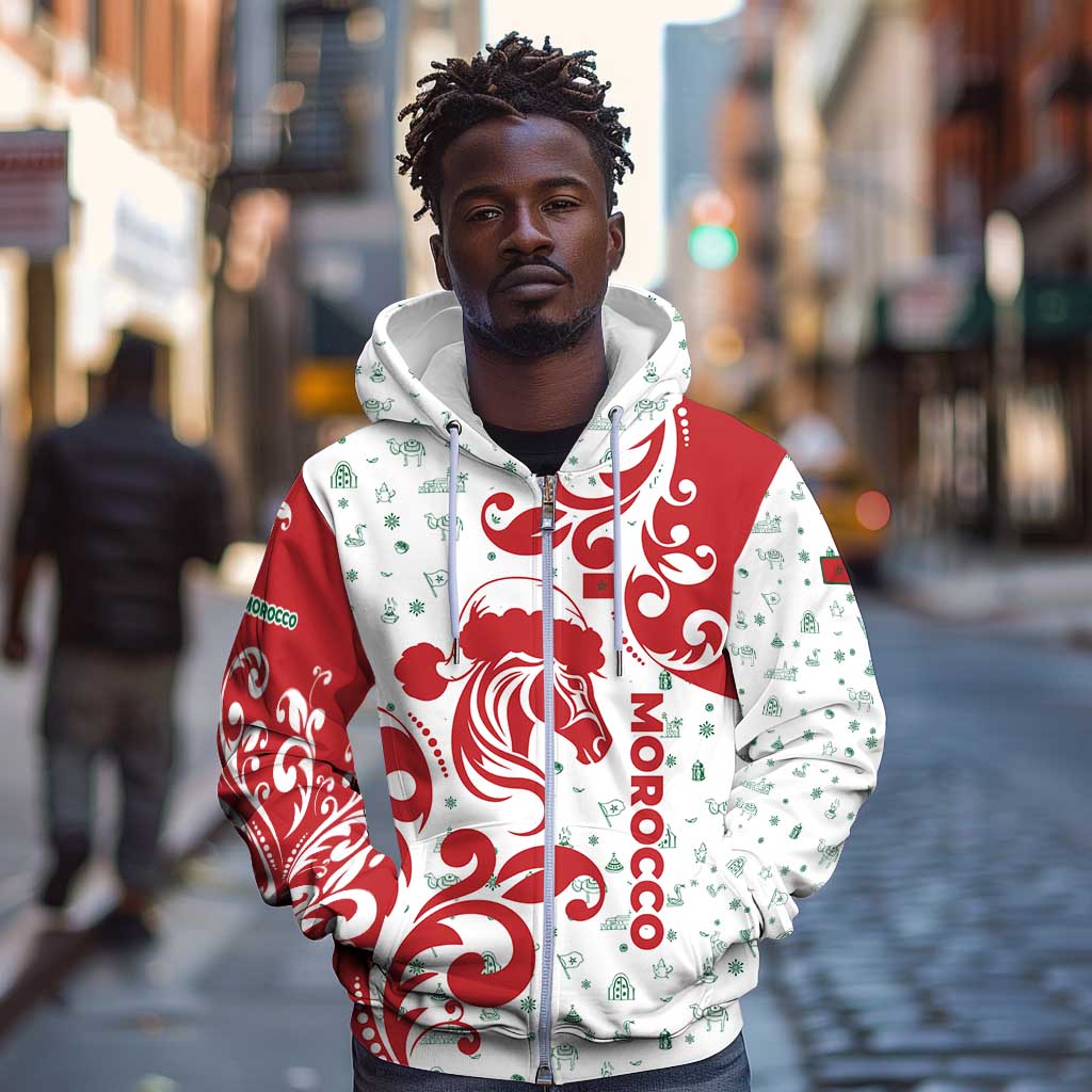 Morocco Christmas Zip Hoodie Red Horse Santa Hat Arabesque Pattern a - African Pride