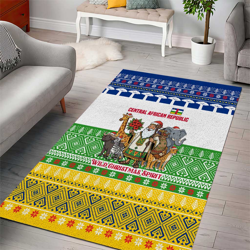 Central African Republic Christmas Area Rug Santa and Safari Animals Baobab Trees Snowflakes - African Pride