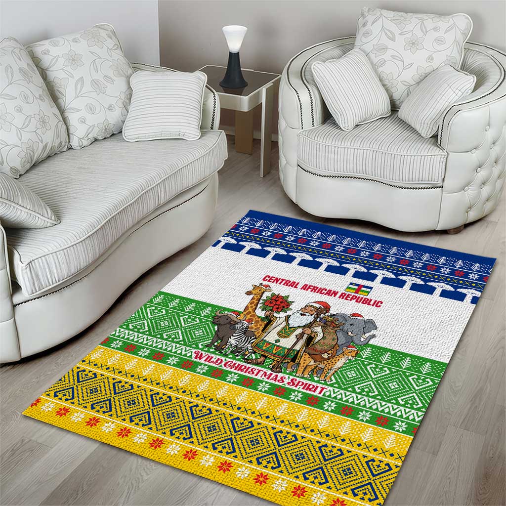 Central African Republic Christmas Area Rug Santa and Safari Animals Baobab Trees Snowflakes - African Pride