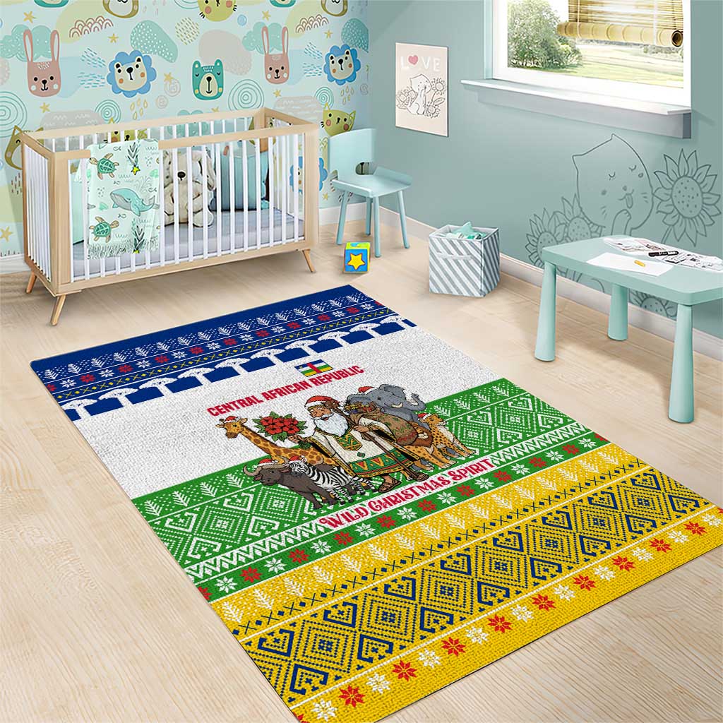 Central African Republic Christmas Area Rug Santa and Safari Animals Baobab Trees Snowflakes - African Pride