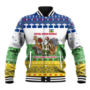 Central African Republic Christmas Baseball Jacket Santa and Safari Animals Baobab Trees Snowflakes - African Pride