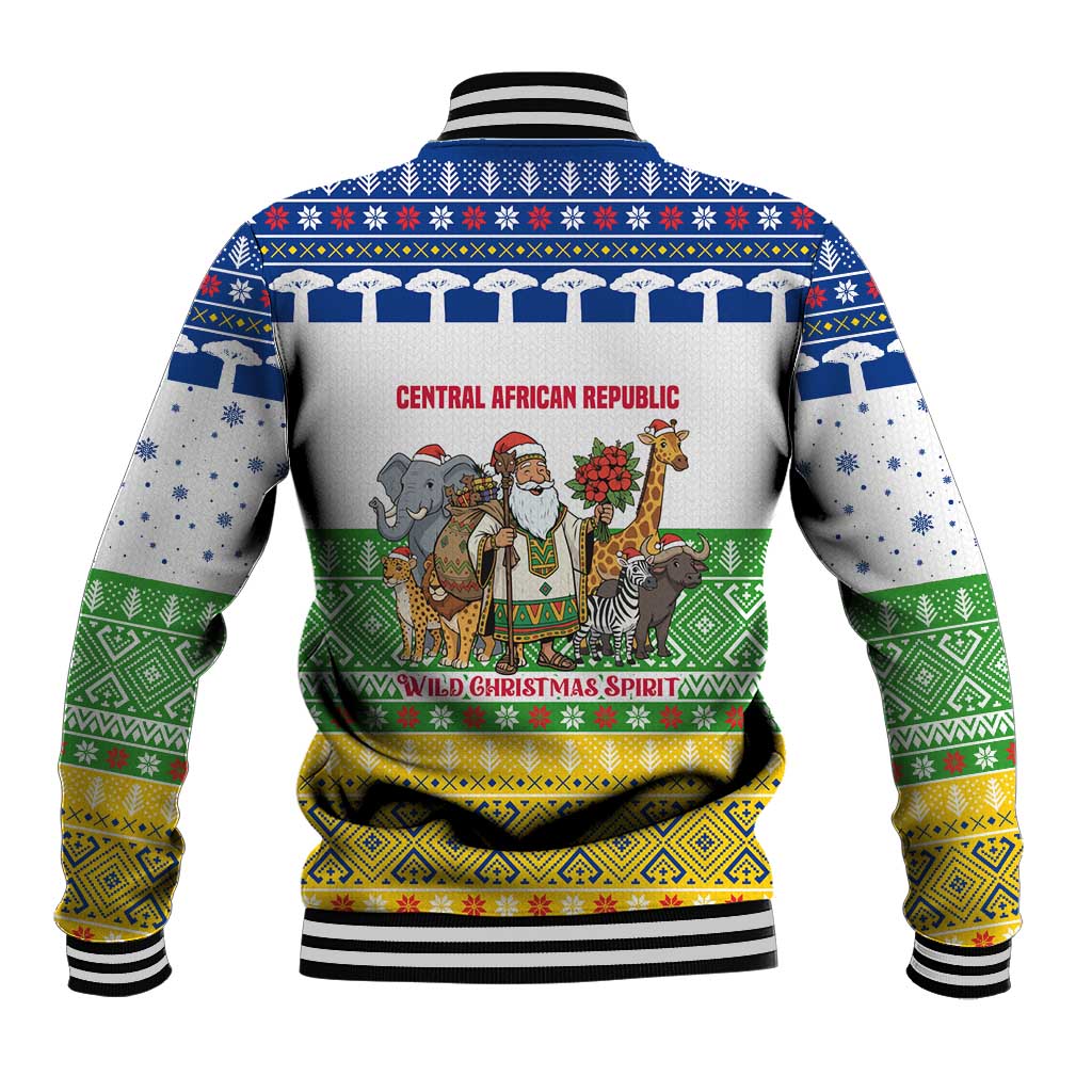 Central African Republic Christmas Baseball Jacket Santa and Safari Animals Baobab Trees Snowflakes - African Pride
