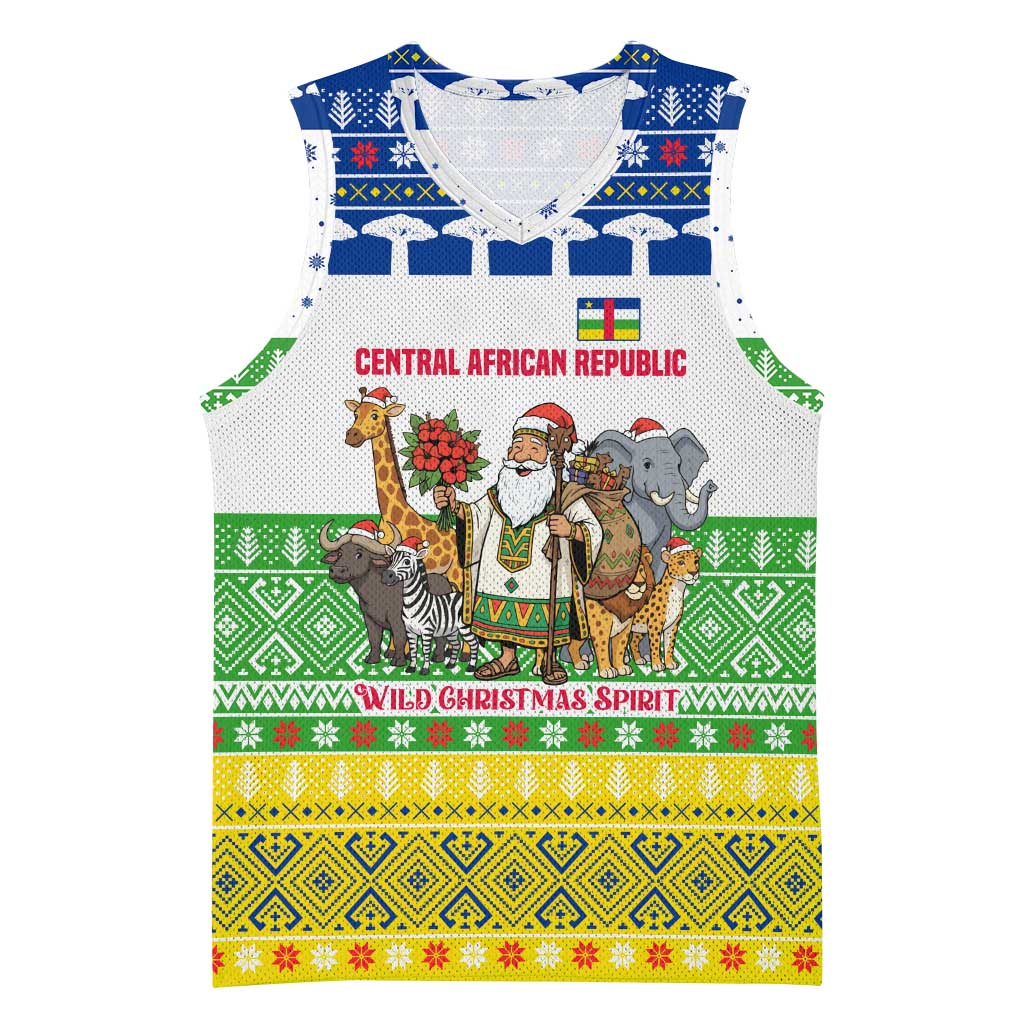 Central African Republic Christmas Basketball Jersey Santa and Safari Animals Baobab Trees Snowflakes - African Pride