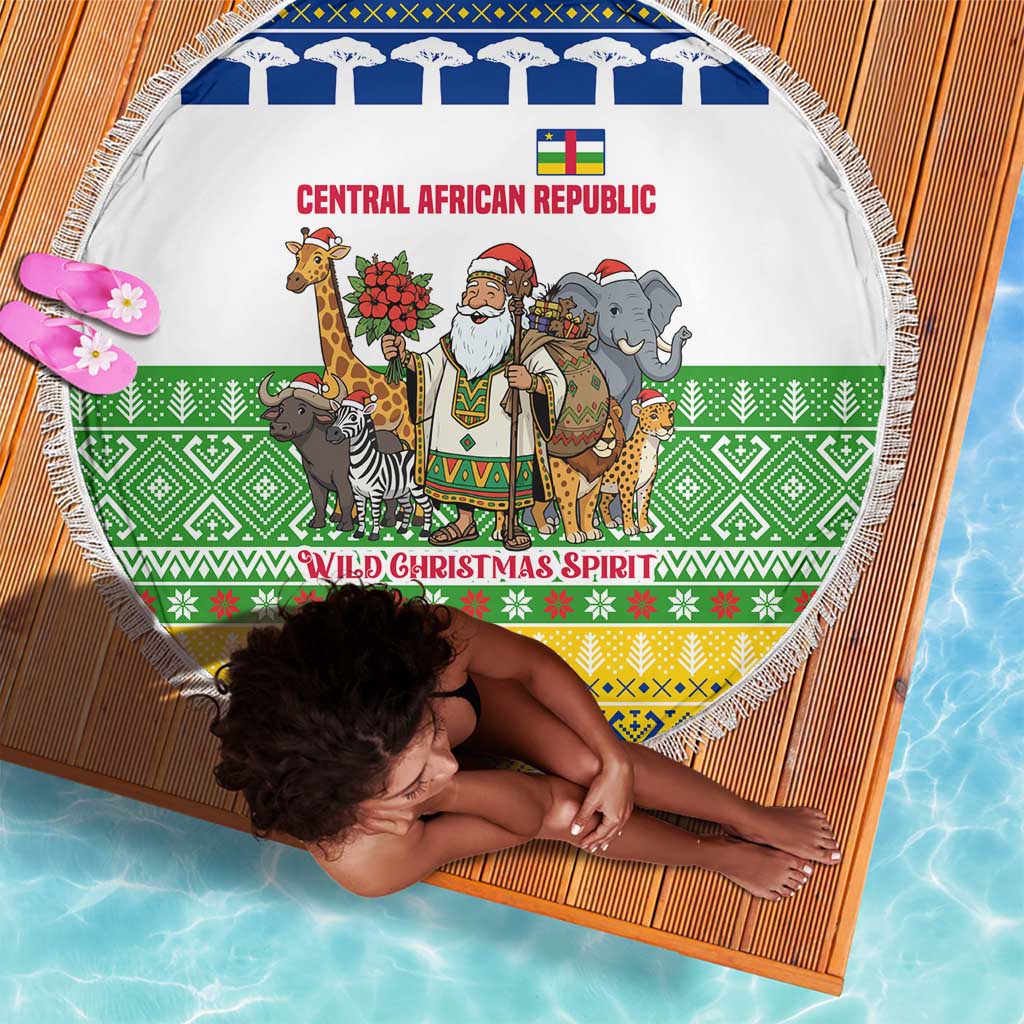 Central African Republic Christmas Beach Blanket Santa and Safari Animals Baobab Trees Snowflakes - African Pride