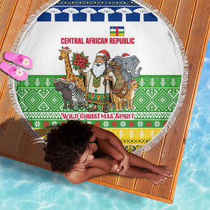 Central African Republic Christmas Beach Blanket Santa and Safari Animals Baobab Trees Snowflakes - African Pride