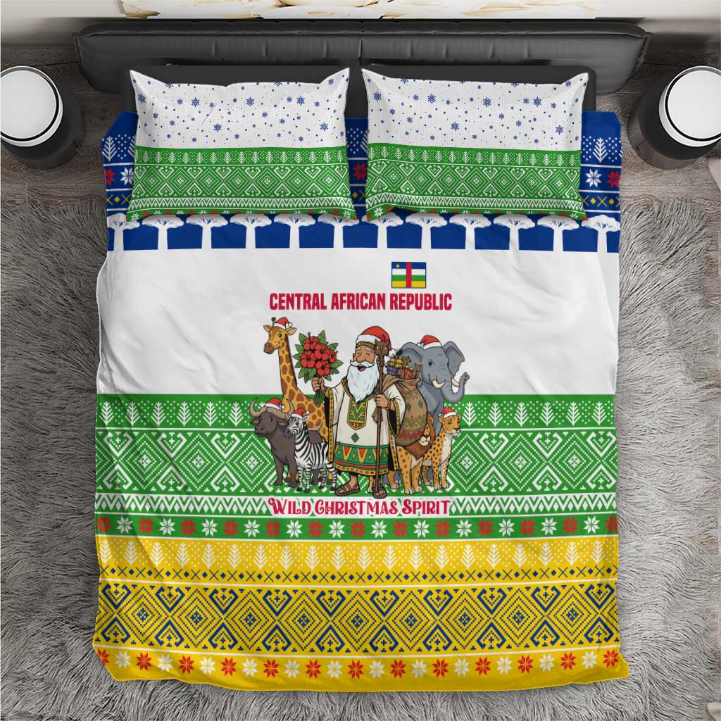 Central African Republic Christmas Bedding Set Santa and Safari Animals Baobab Trees Snowflakes - African Pride
