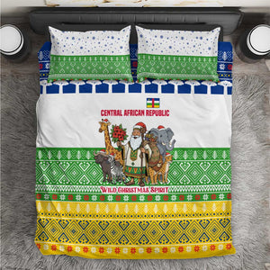 Central African Republic Christmas Bedding Set Santa and Safari Animals Baobab Trees Snowflakes - African Pride