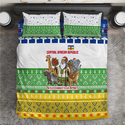 Central African Republic Christmas Bedding Set Santa and Safari Animals Baobab Trees Snowflakes - African Pride