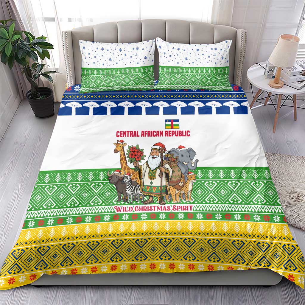Central African Republic Christmas Bedding Set Santa and Safari Animals Baobab Trees Snowflakes - African Pride