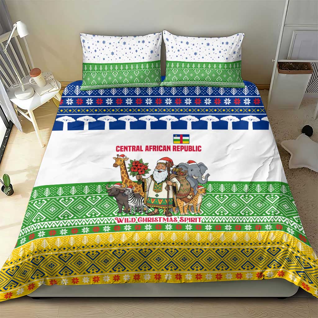 Central African Republic Christmas Bedding Set Santa and Safari Animals Baobab Trees Snowflakes - African Pride