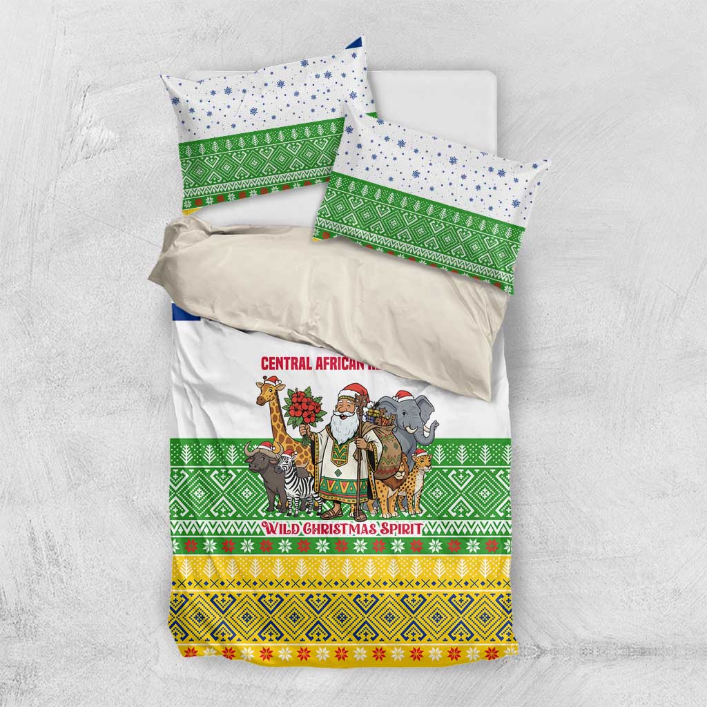 Central African Republic Christmas Bedding Set Santa and Safari Animals Baobab Trees Snowflakes - African Pride
